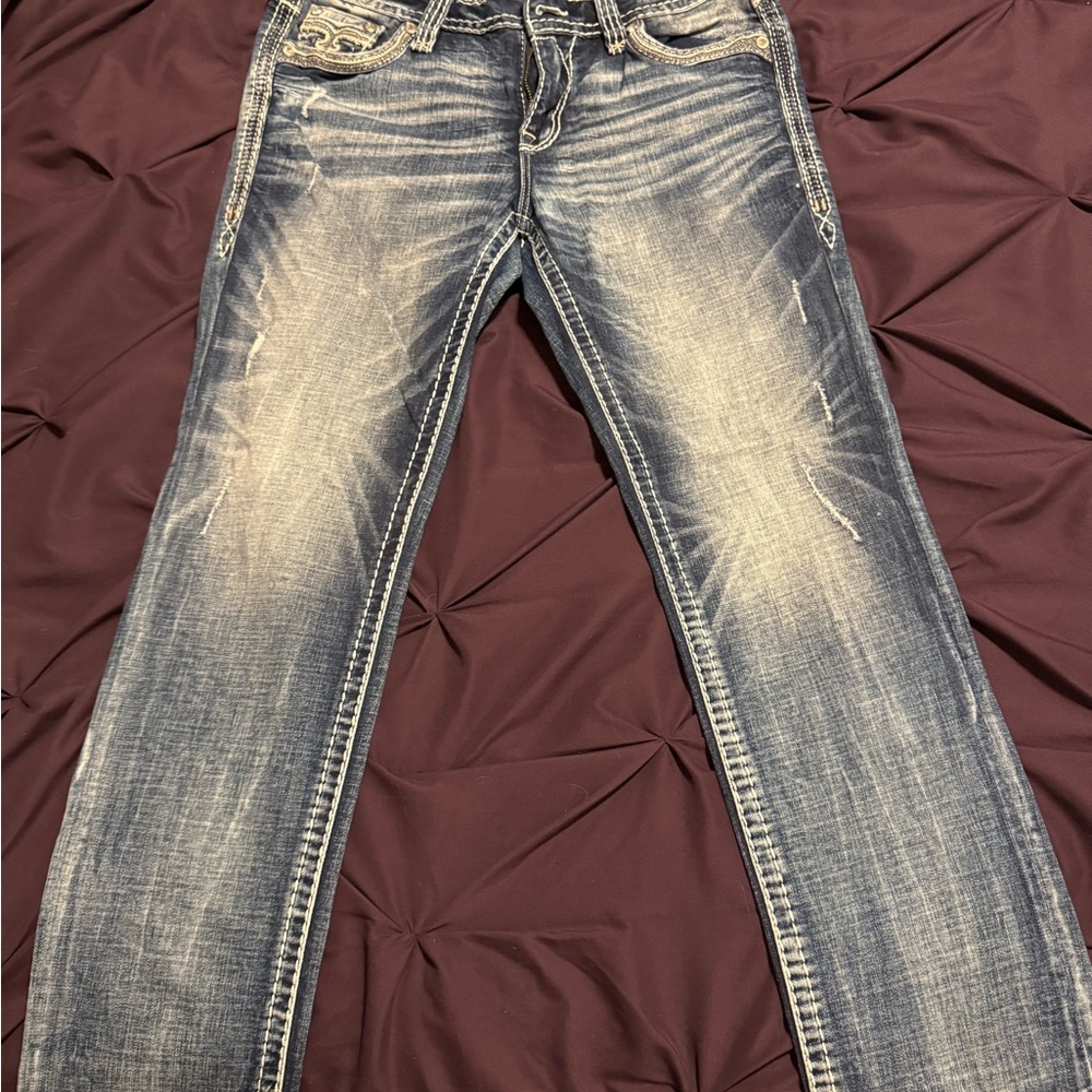 Rock Revival Distressed Blue Straight Leg Jeans